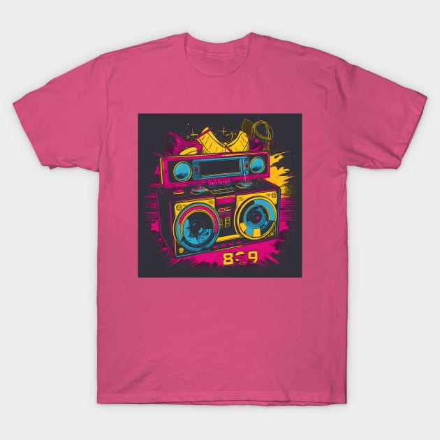 Ghetto Blaster Boom Box 80s Hip-Hop Stereo T-Shirt by Grassroots Green